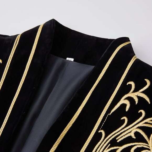 NEW Men's Court Prince Black Velvet Gold Embroidery Blazer Suit Jacket SZ S - Picture 4 of 6